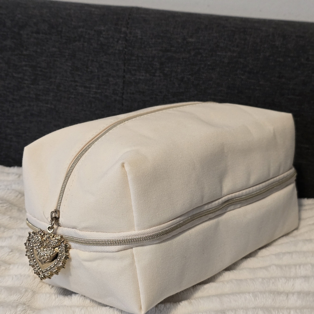 Dolce & Gabbana Devotion Beige Cosmetic Bag Gold Heart Charm